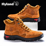 FLYLAND Men's Ankle Boots Casual Leather Shoes Fashion Vintage Hand Stitching Soft Business Handmade Shoes