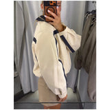 Women's Jackets Beige Black Zip Collar Crop Jacket Lapel Loose Streetwear Spring Autumn Chic Sports Outfits Short Coats 2026 New