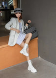 Platform Women's Ankle Boots Autumn 2023 Black White Thick Bottom Motorcycle Botas Mujer Pu Leather Non-Slip Combat Boots Women