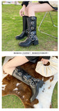 Women's High Platform Boots Metal Buckle Thick Heel Motorcycle Boots Vintage Soft Leather Punk Boot Brown Leather Knight Boot