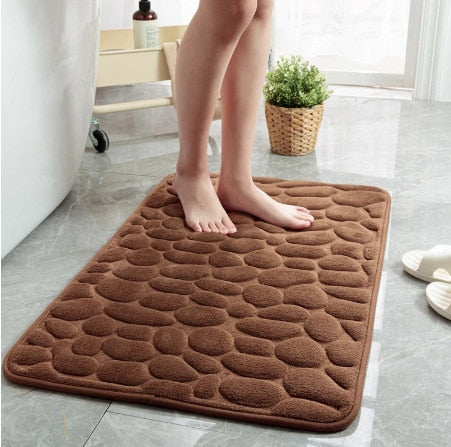 3D Bathroom Anti-Slip Mat Pebble Patterned Absorbent Pad Bath Mats Doormat Carpet Cobblestone Embossed Door Floor