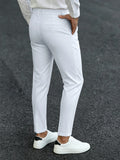 Men's Ankle Length Dress Pants 100% Polyester Slim Fit Formal Business Cropped Trousers