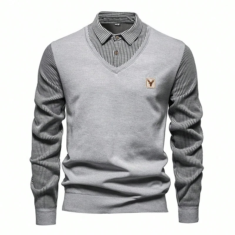 US Size Men's Polo Neck Pullover Autumn Winter Sweaters Striped Causal Shirts Pullover Sweaters New Jersey Knitwear