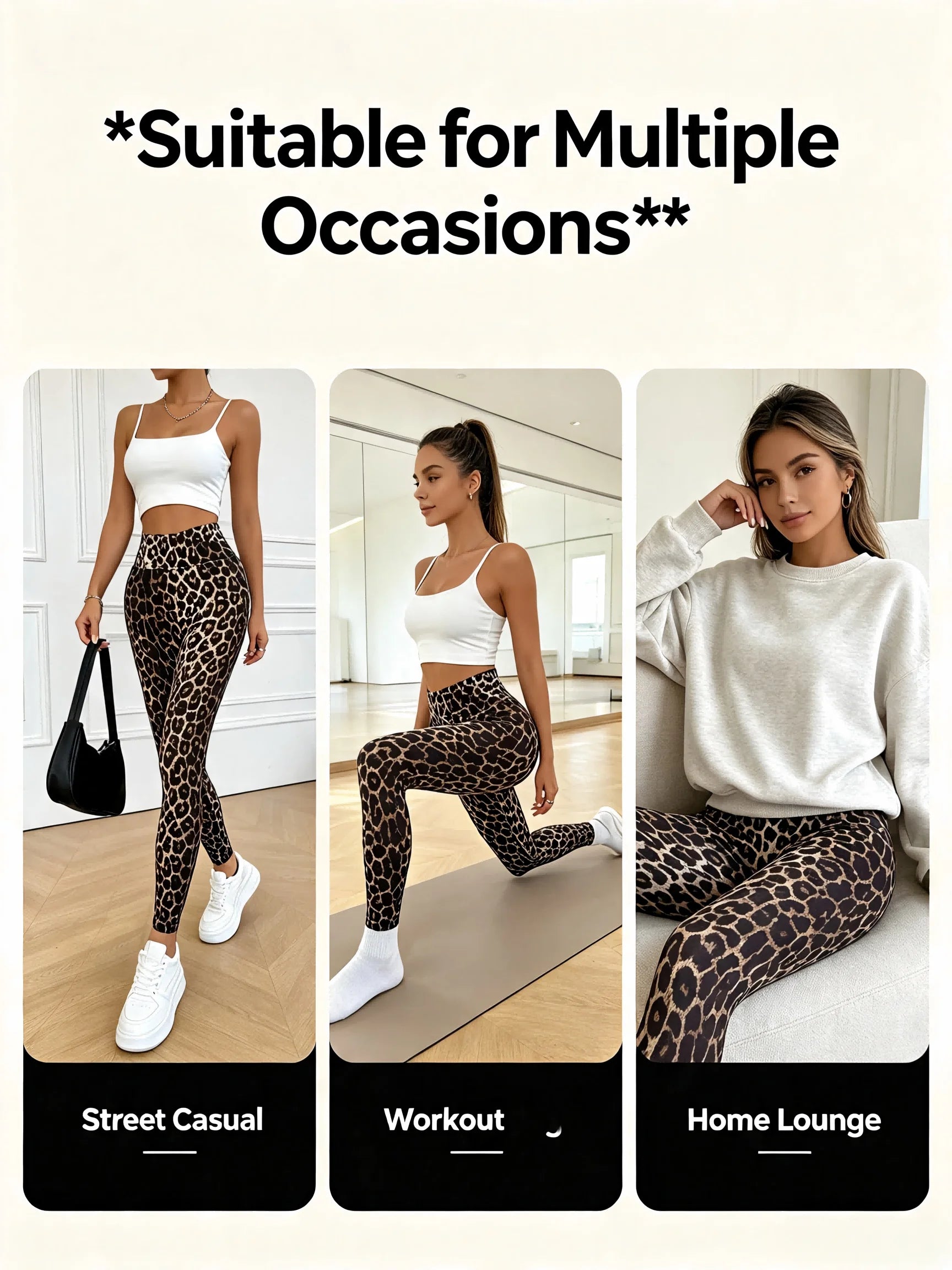 Women High Waist Leopard Print Leggings Stretch Slim Ankle Pants Casual Streetwear Workout Yoga Skinny Trousers