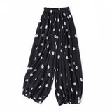 Modern Large Polka Dot 100% Natural Mulberry Silk Crepe De Chine Elastic Waist Women's Fashionable Cropped Lantern Pants