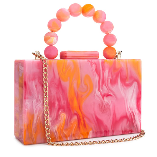 Women’s Luxury Acrylic Evening Bag Pearl Handle Crossbody Purse with Removable Chain Elegant Clutch for Cocktail & Formal Events Clear Acrylic Handbag with Pearl Handle & Chain