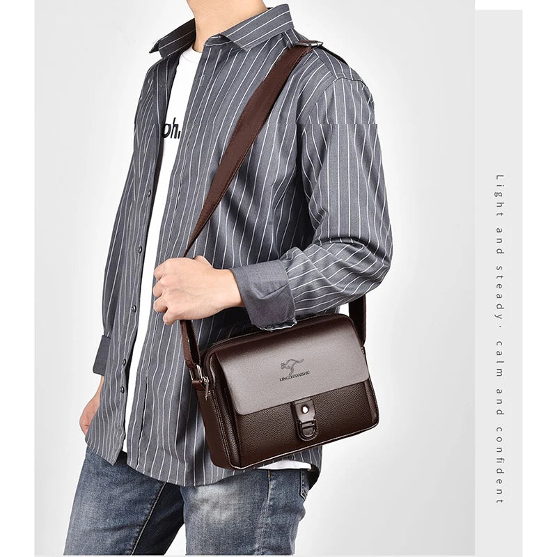 Stylish Men's Leather Shoulder Bag, Casual Crossbody Purse with Adjustable Strap, Perfect for Work, Travel, and Daily Commute