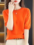 Spring Autumn Women Sweaters Short Sleeves O-neck Bottoming Shirts Knitwear 2026 Summer Knit Tops Pullovers Korean Jumpers