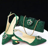 Venus Chan Royal Blue Sandals for Women 2024 Luxury Wedding Pumps Med Heels Rhinestone Design Party Shoes and Bags Set