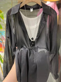 1pcs Woman Four Seasons Shirt Lady Thin Sunscreen Shirts Female Casual Long Sleeve Turn-down Collar Loose Med-Length Style Tops