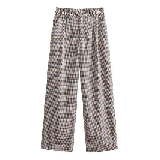 SLTNX 2026 Retro Chic Plaid Pants Women's Loose Pants Fashion Street Casual Pants Office Wear