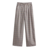 SLTNX 2026 Retro Chic Plaid Pants Women's Loose Pants Fashion Street Casual Pants Office Wear