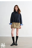 TOYOUTH Women Slub Cotton Jackets 2026 Spring New Cropped Tulip Silhouette Striped Cuff - Turn Up Stand Collar Tops