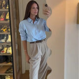 HXAO 2025 Woman Blouses Long Stripe Shirts Women Spring Summer Long Sleeve Blue White Shirt Woman Large Tops Button Up Shirts
