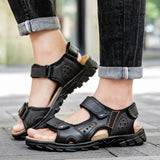 Outdoor Summer Sandals Outdoor Men's Leather Beach Shoes Breathable Casual Sandalias Man Wading Shoes Non-slip Slippers Sandaly