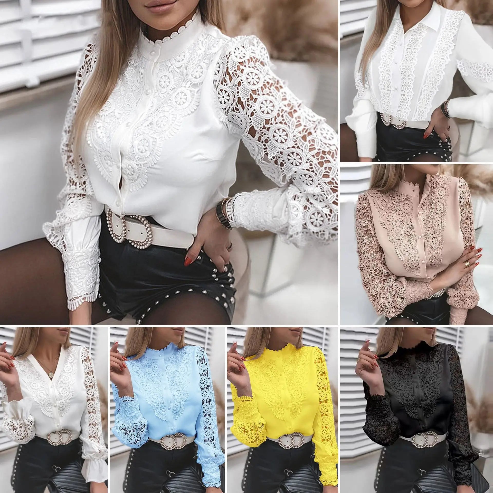 Women Shirt Blouse New Long Sleeve Stand Collar White Hollow Out Shirt Blouse Women Tops Blouses Shirts Blusas Para Mujer Q3566