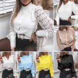 Women Shirt Blouse New Long Sleeve Stand Collar White Hollow Out Shirt Blouse Women Tops Blouses Shirts Blusas Para Mujer Q3566