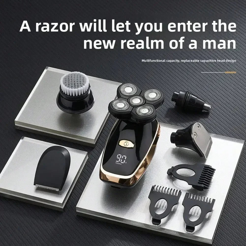 Five-Knife-Headed Bald Artifact, Full-Body Water-Washed Electric Razor, Self-Scraping To Remove Hand Residues, Quick Shaving Without Stubble, For Men