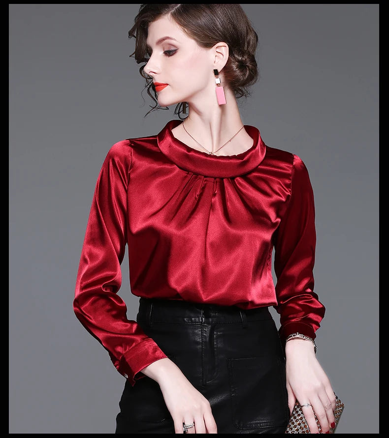 Women blusas long sleeved Slim plus size silk satin shirts office ladies work female Chiffon blouse Elegant blusa feminina