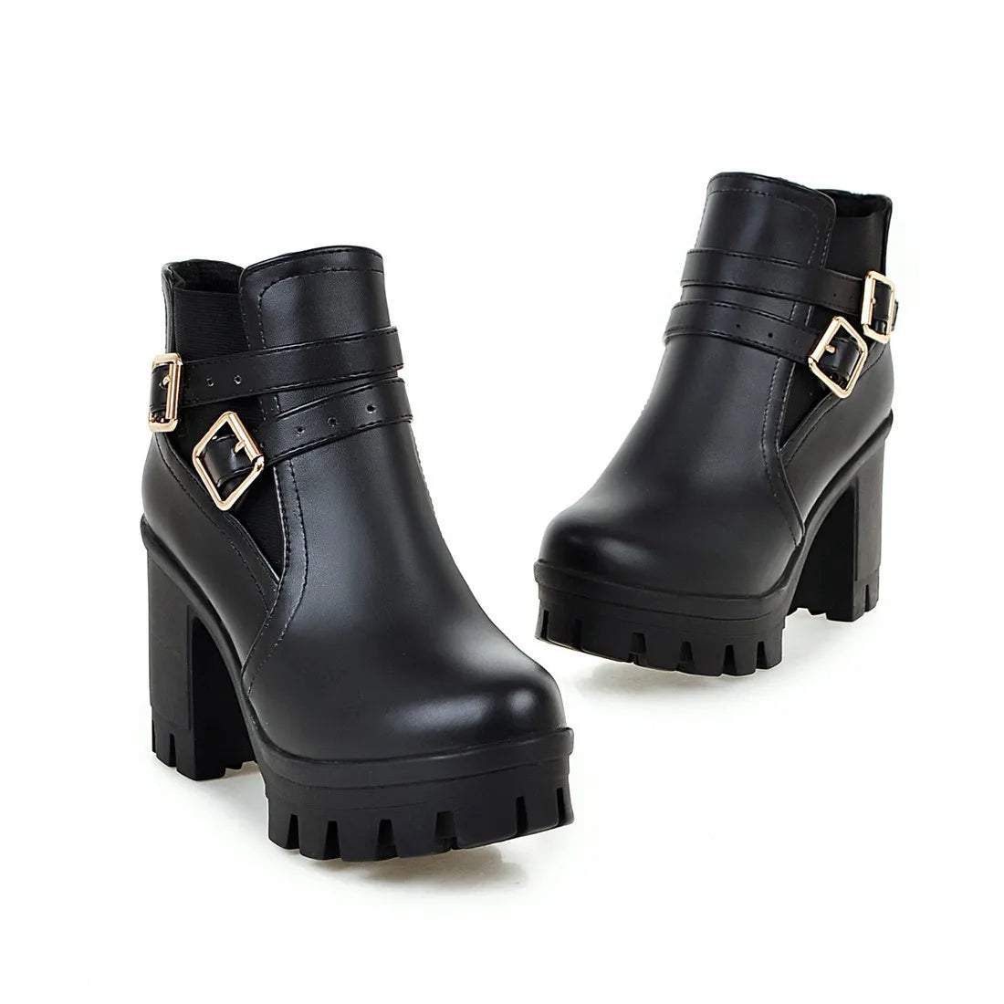 Women's Ankle Boots Women Platform High Heels Fashion Buckle Side Zipper Autumn Winter Women's Ankle Boots Size 33-43