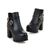 Women's Ankle Boots Women Platform High Heels Fashion Buckle Side Zipper Autumn Winter Women's Ankle Boots Size 33-43