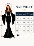 Women Gothic Velvet Mermaid Maxi Dress Bat Flared Long Sleeve Bodycon Gown Dark Witch Vampire Costume Halloween Cosplay Party Outfit