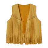 Suede Tassel Vest Women's 70s Hippie Outfit Sleeveless Open Front Vest Western Jacket