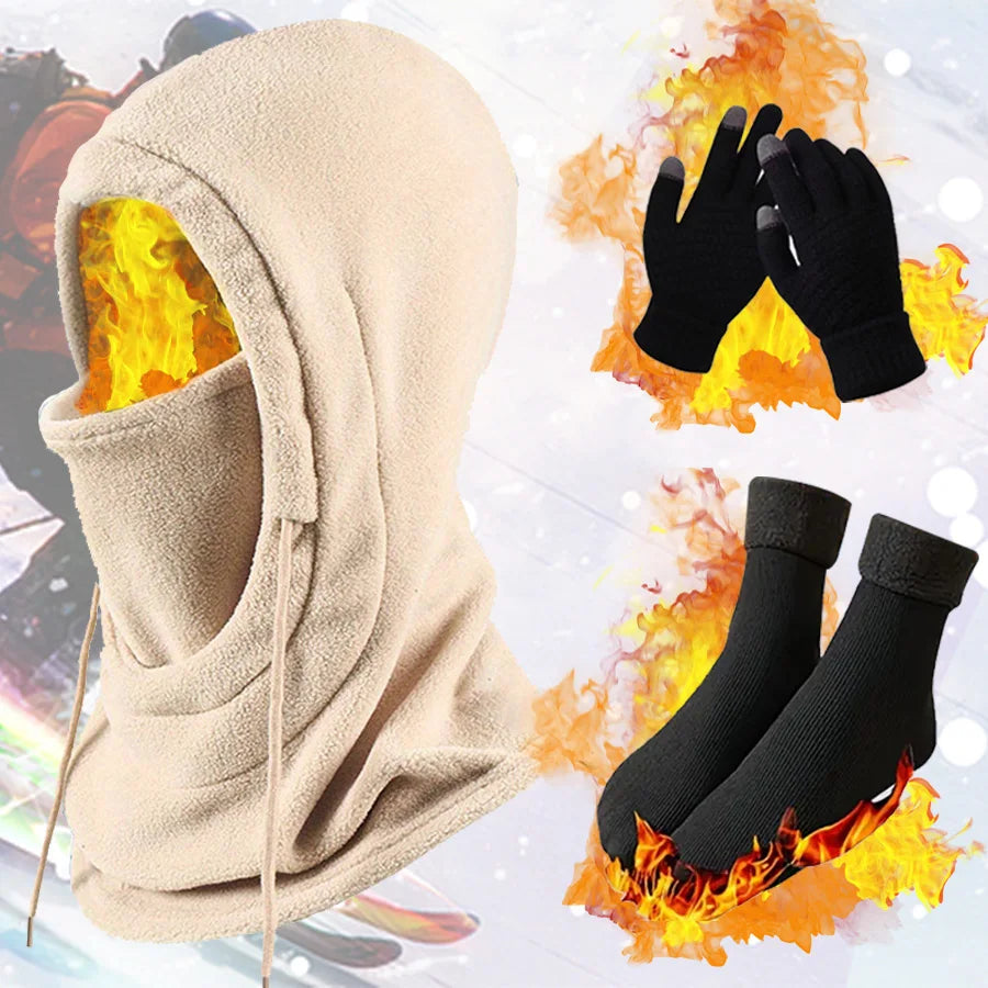 Winter Balaclava Gloves Socks 3PCS Set, Thermal Skiing Hiking Gear for Men Women, Cold Weather Face Mask Christmas Gift