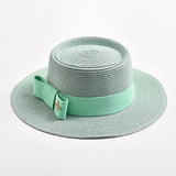 NEW Spring Summer Straw Hats for Women Round Bumpy Surface Flat Top Bowknot Dress Cap Travel Beach Sun Hat Gorra