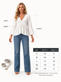 V Neck Bell Sleeve Blouses for Women Loose Fit Babydoll Tunic Tops Single Button Pleated Flowy Shirts Casual Daily Office Going‑Out Tunic