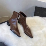 Pointed Toe Women Slim Ankle Boots Fashion Square Low Heel Ladies Elegant Back Zippers Short Booties Women's Footwear