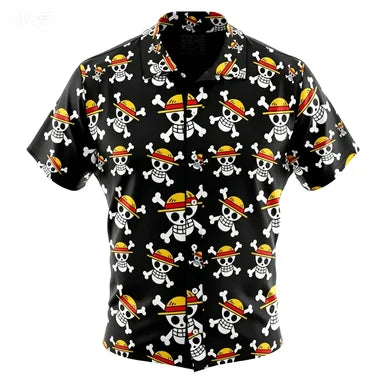 Hawaiian Skull Logo Full Print Collar Men's Flower Shirt Anime Periphery