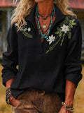 2026 New Fashion Trend Women's Embroidered Shirt, Bohemian Style with Floral and Botanical Embroidery, Loose Long-Sleeve Stand-Up Collar Shirt, Perfect for Spring and Autumn Outings and Casual Wear