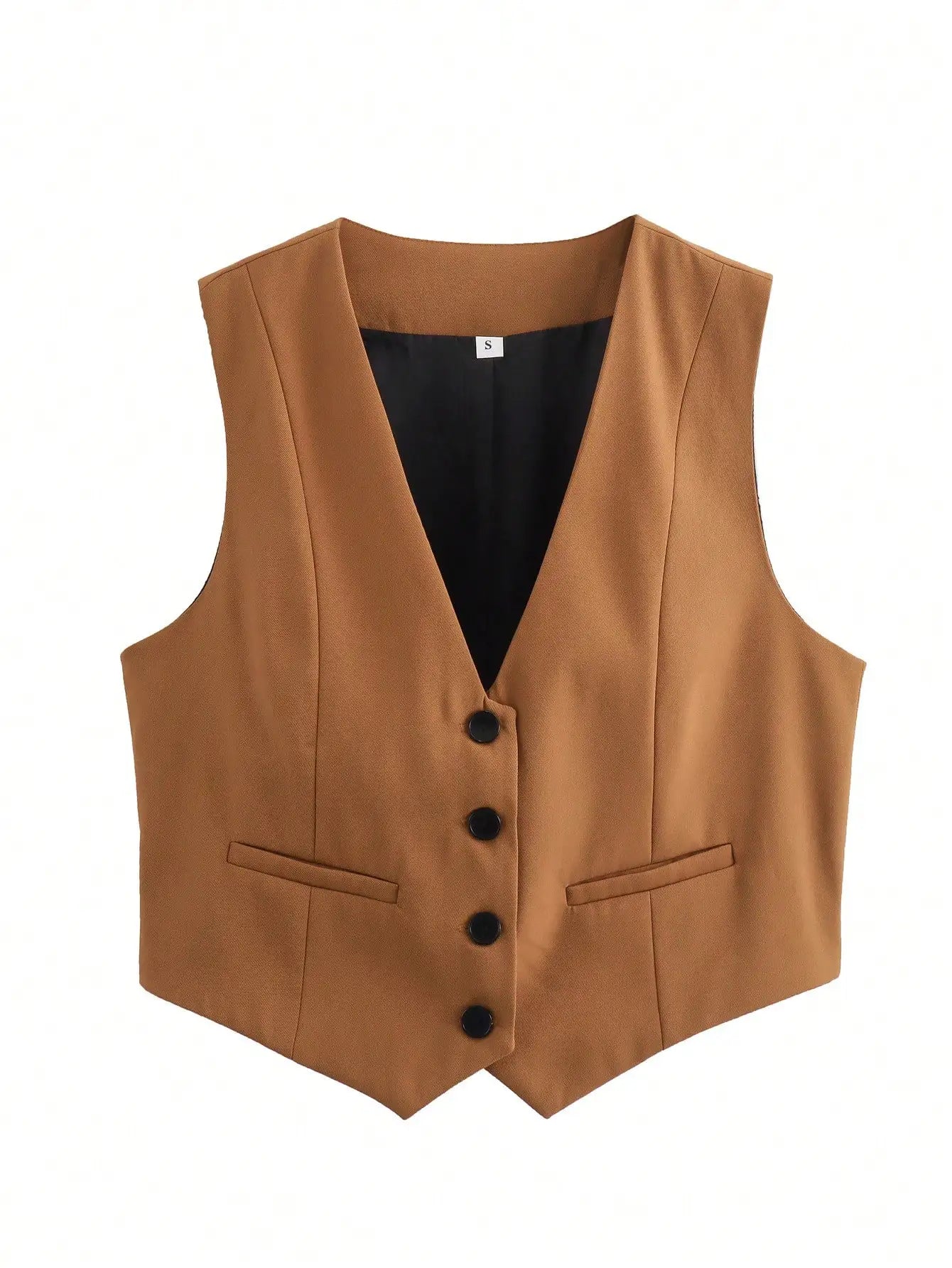 HH Women Casual V-Neck Sleeveless Waistcoat Elegant Fashion Solid Single-breasted Short Vest Chic Tops Female Summer Outerwear