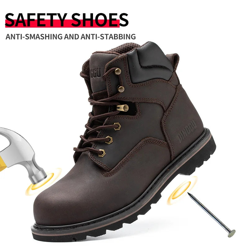 Steel Toe Safety Boots Men Anti-puncture Work Shoes Industrial Construction Protective Footwear ：High Top Steel Toe Safety Boots Men Ankle Support Anti-puncture Heavy Duty Work Shoes