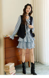 MISHOW Floral Dress for Women Cotton 2026 Spring Blue Luxury V-neck Ruffled Puff Sleeve Dress Party Midi Dress Woman MXE46L2517