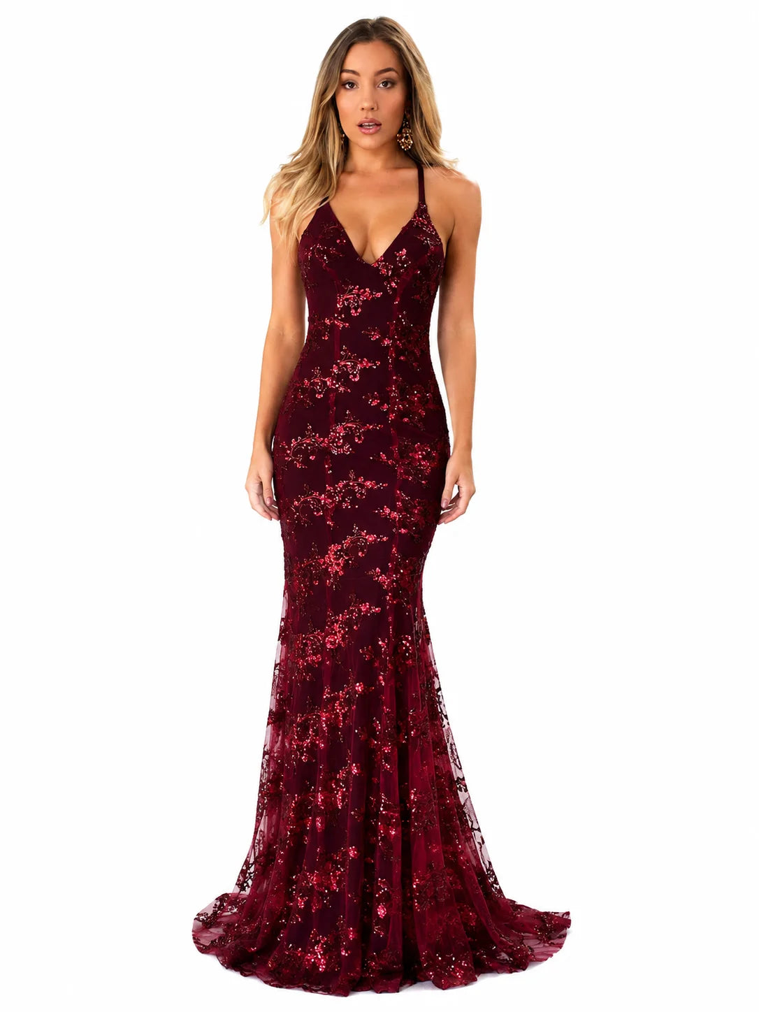 Sexy Sequin Floral Mermaid Evening Gown for Women Deep V Neck Spaghetti Strap Formal Prom Dress Floor Length Tulle Wedding Guest Party Ball Gown