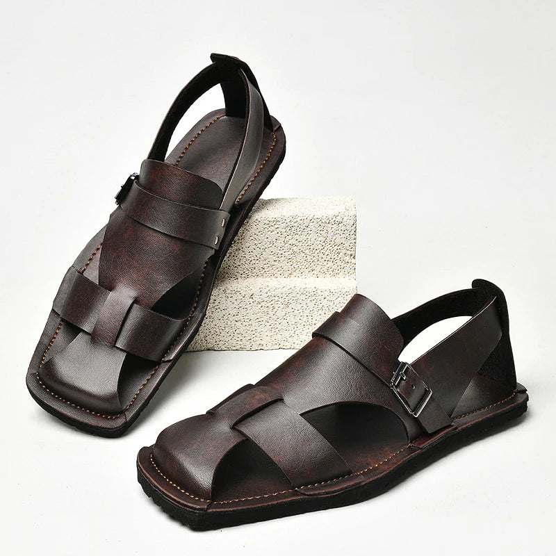 Retro Men's Summer Fashion Hollow Breathable Sandals Comfortable Anti-Slip Wear-Resistant Handmade Roman Style Slippers
