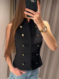 SLTNX Women's Top 2026 Spring New Black Sleeveless Rope Knot Decorative Slim Fit Top Vest Unique Fashion Cool Trendy