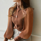 Elegance Half Turtleneck Long Sleeve Knitted Korean Sweaters Single Breasted Vintage Japanese Sweet Sweater Patchwork Blouses