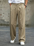 Men's High Waist Double Pleated Wide Leg Dress Pants Draping Wrinkle Resistant Breathable Textured Fabric Trousers for Office Wo