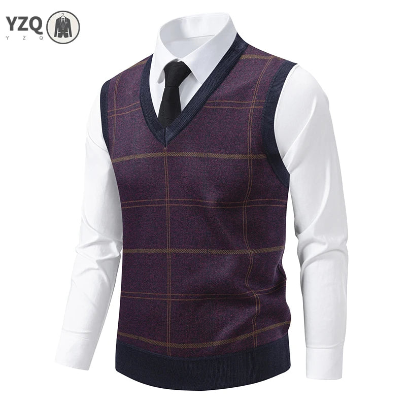 Men's V-neck Knitted Sweater Warm Autumn Winter Diamond Grid Twisted Flower Casual Fashion Versatile Knit Top