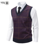 Men's V-neck Knitted Sweater Warm Autumn Winter Diamond Grid Twisted Flower Casual Fashion Versatile Knit Top