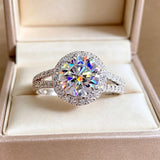 925 Sterling Silver 2ct Round Cut Moissanite Engagement Ring Wedding Band for Women Bridal Promise Fine Jewelry Gift