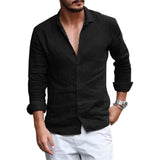 Summer Lightweight Breathable Men Shirt Long Sleeved Cotton and Linen Shirts Men Cardigan Tops Lapel Collar Men Beach Clothing