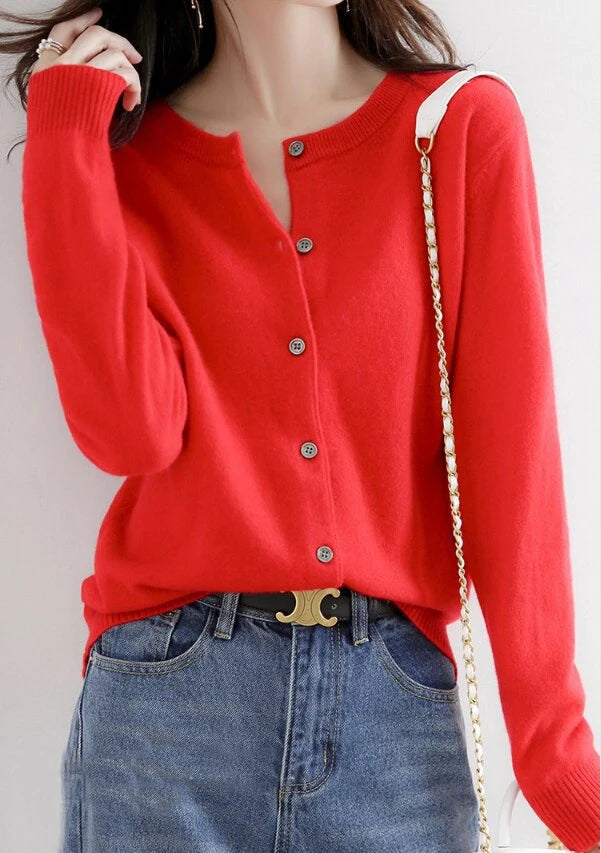 Women Knitted Cardigans Autumn Winter 2025 Round Neck Casual Long Sleeve Tops Solid Basic Soft Sweaters Female