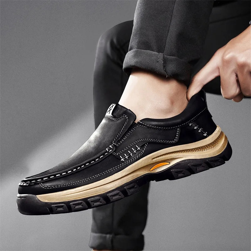 Stylish Men's Leather Loafers Men Thick Bottom Business Shoe Classic Leather Man Casual Shoes Senior Brand Male Walking Footwear