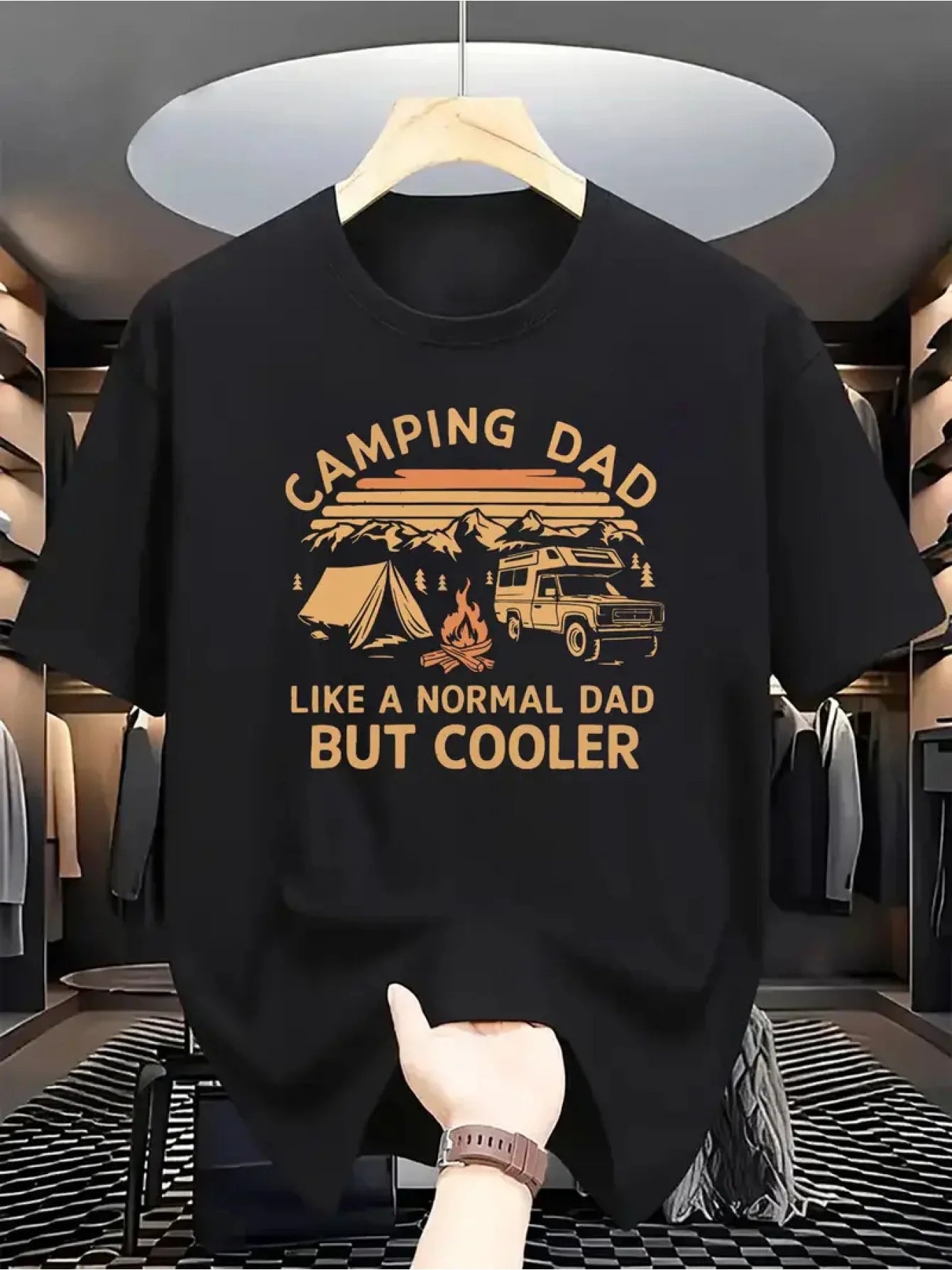 Men's Summer 100% Cotton Casual Fashion Camping Dad Pattern Printed Loose Breathable Round Neck Short Sleeve T-shirt