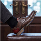 Men's Casual Leather Shoes Cap Toe Derby Lace-up Business Formal Dress Shoes Retro British Style Office Wedding Footwear