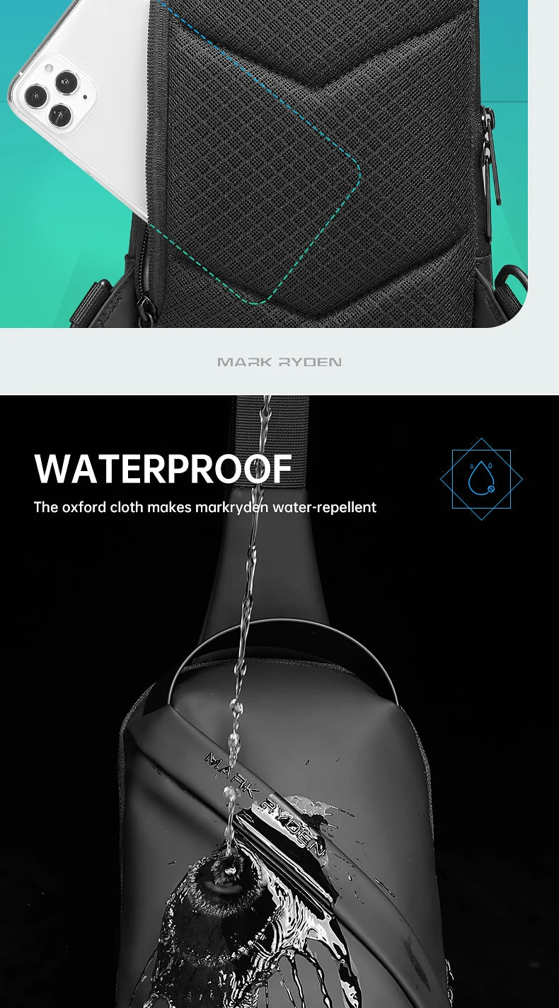 Mark Ryden Men Bag Oxford Sling Bag 7.9 Inch Male Chest Bag Crossbody Bag For Man Moto Biker Shoulder Bags Black New Fashion Bag